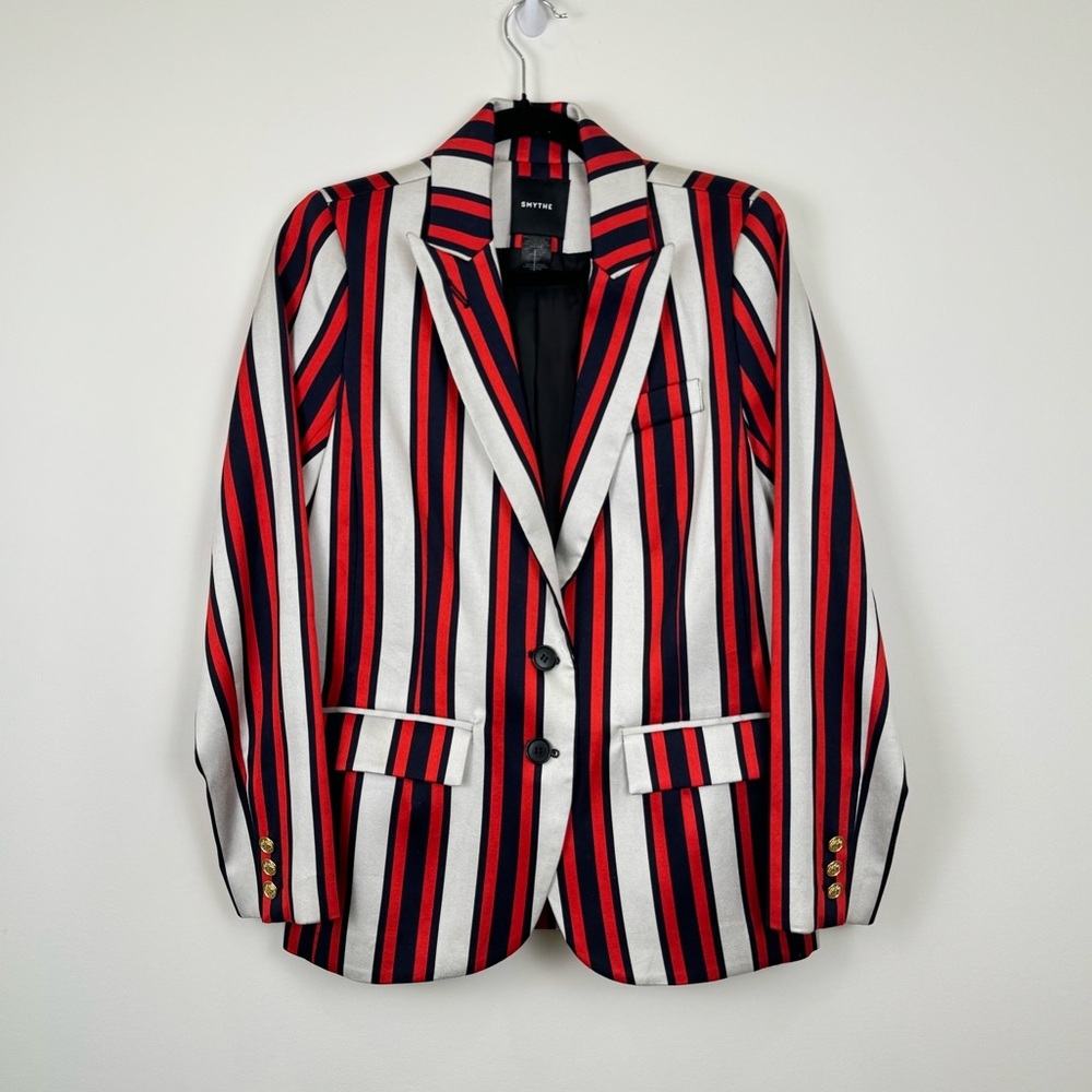 Smythe Red White and Blue Striped Blazer Size 10 - Picture 5 of 6